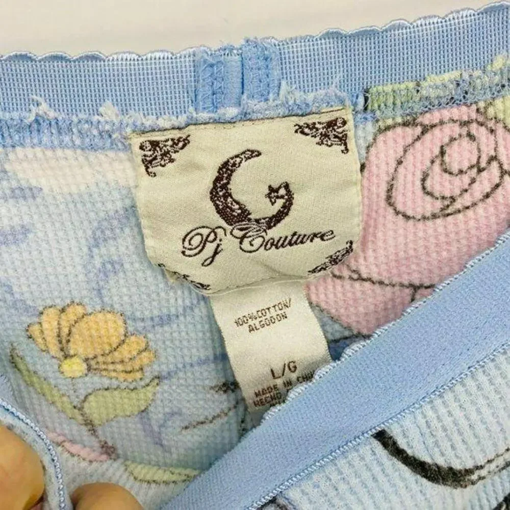 PJ Couture Thermal Princess Rose Pattern  Light Blue Pajama Lounge Large